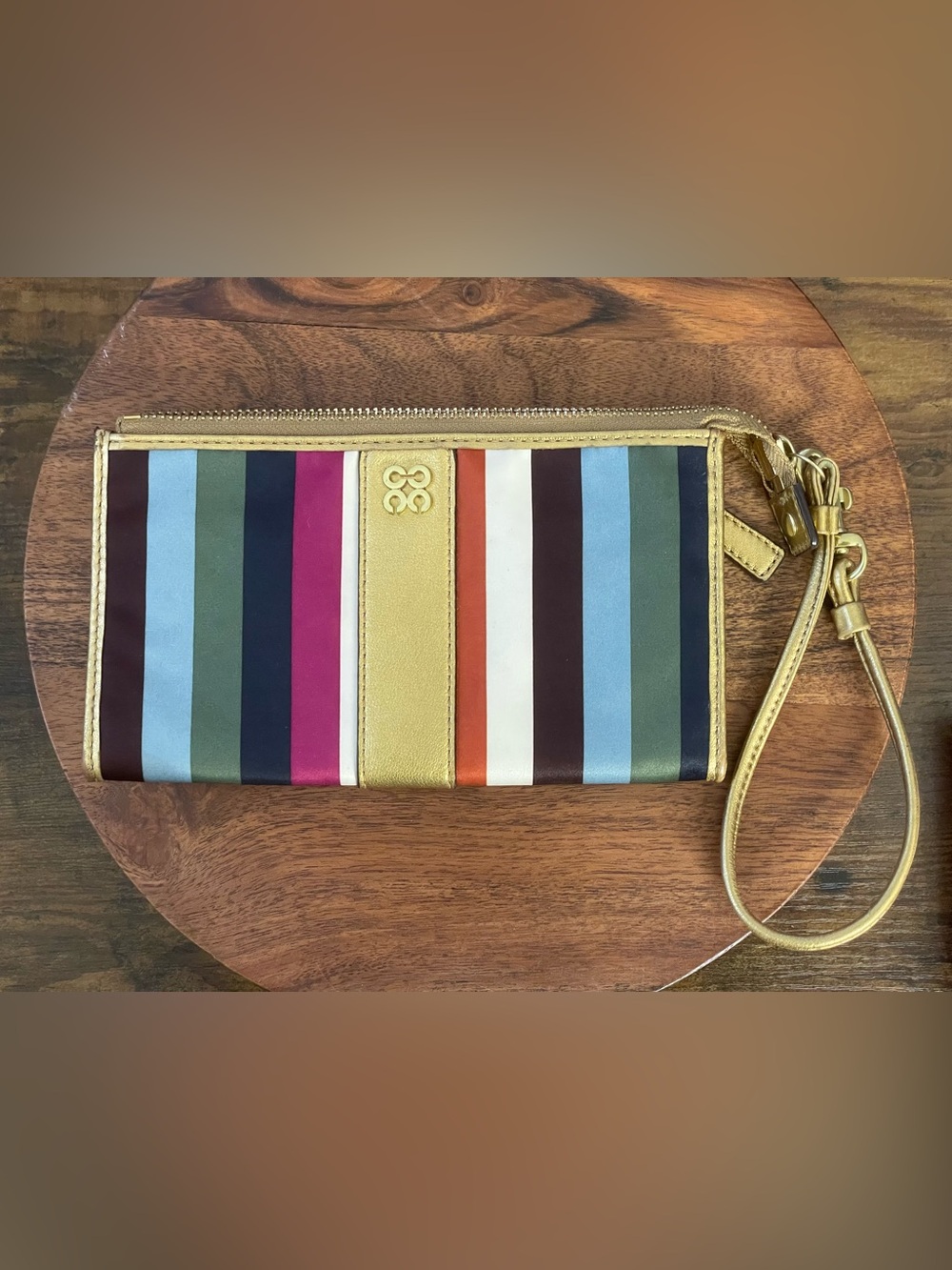 COACH Julia Sateen Legacy Stripe Wristlet Wallet